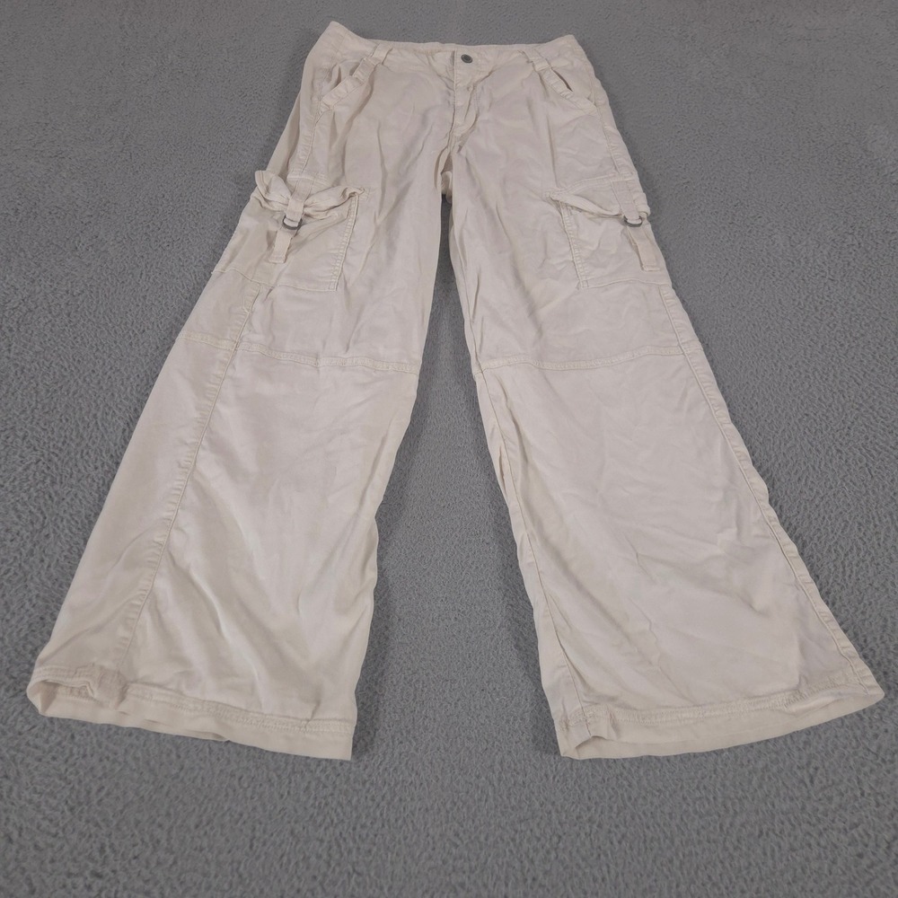American Eagle Pants Women 10 Cream Super High-Rise Baggy Wide Leg Cargo Stretch